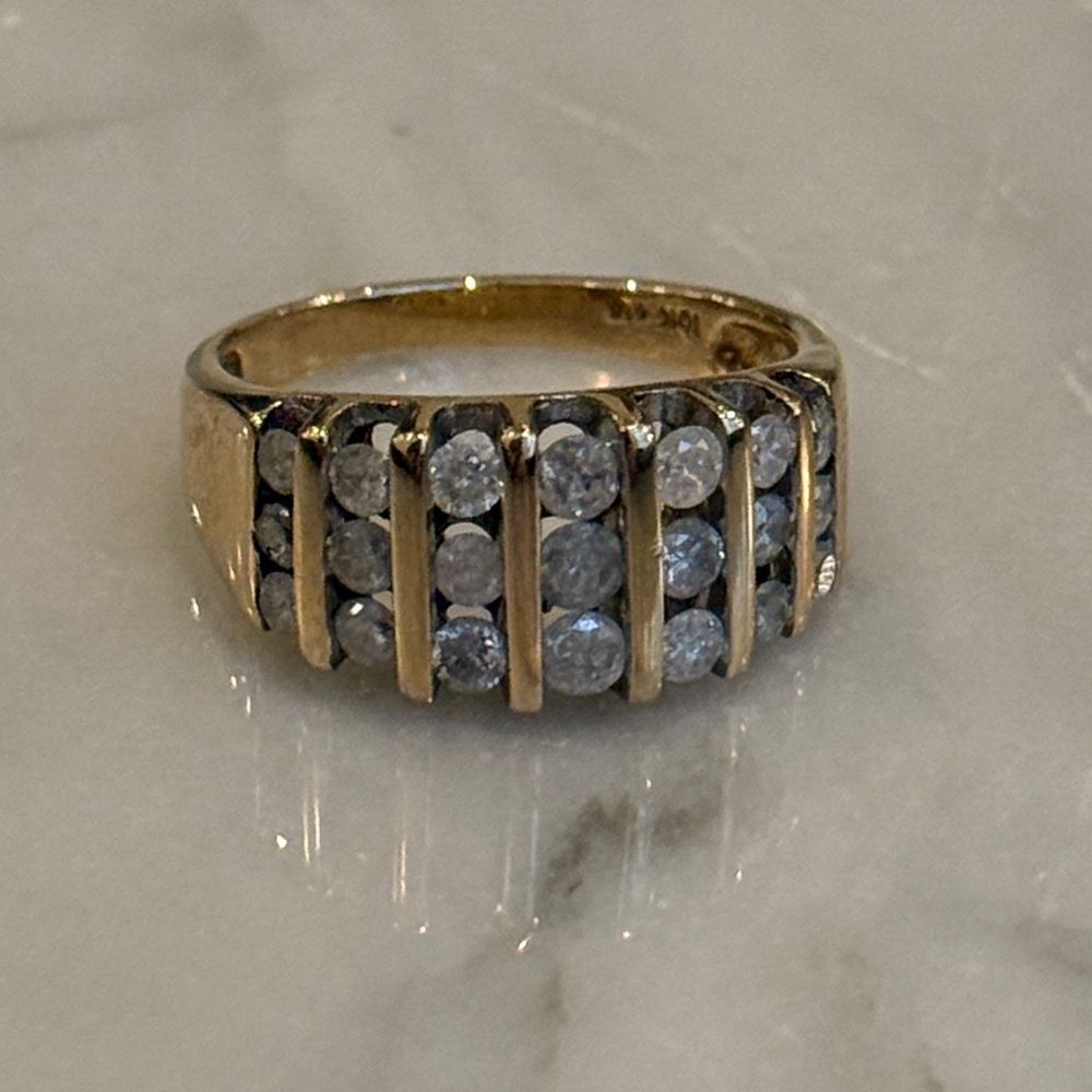 10k GOLD & DIAMOND Three-Row Cluster Band Ring, Yellow Circa 1980s–90s - Picture 8 of 8